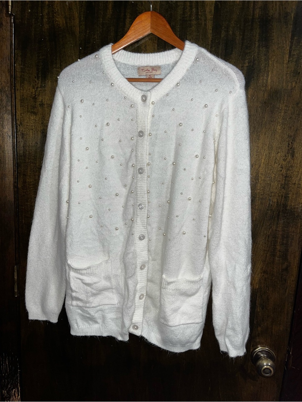 Turtle Bay White Pearl-Studded Cardigan